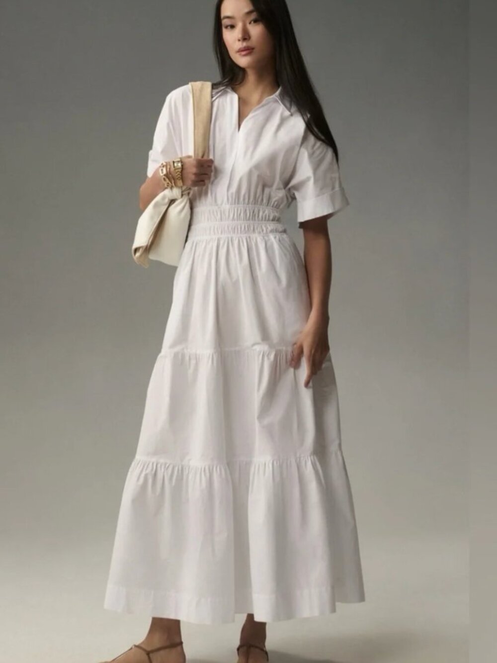 Anthropologie Somerset Maxi Shirtdress Edition in White Cotton Sz M